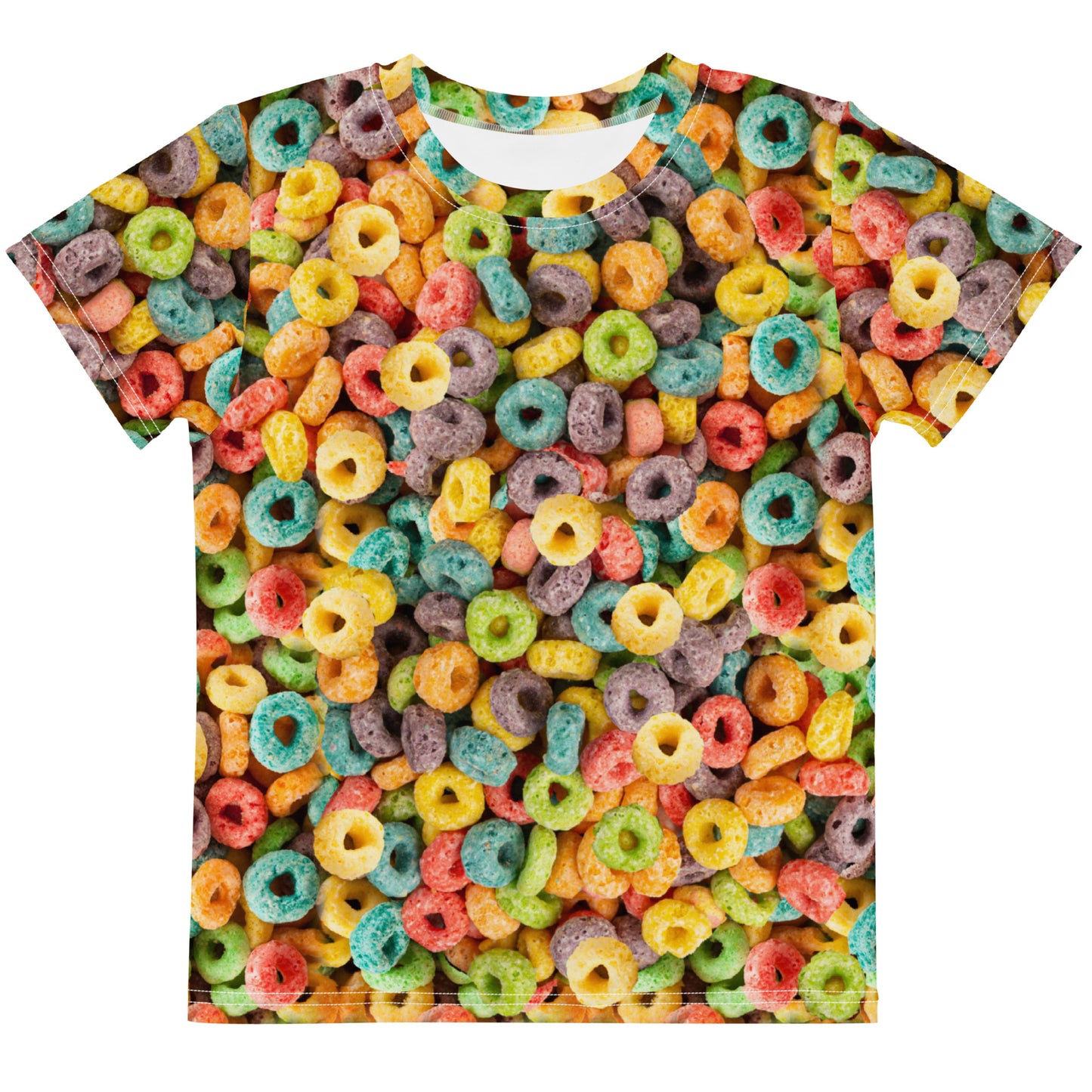 All over print Fruit Cereal Loops T-shirt, laid flat, front view