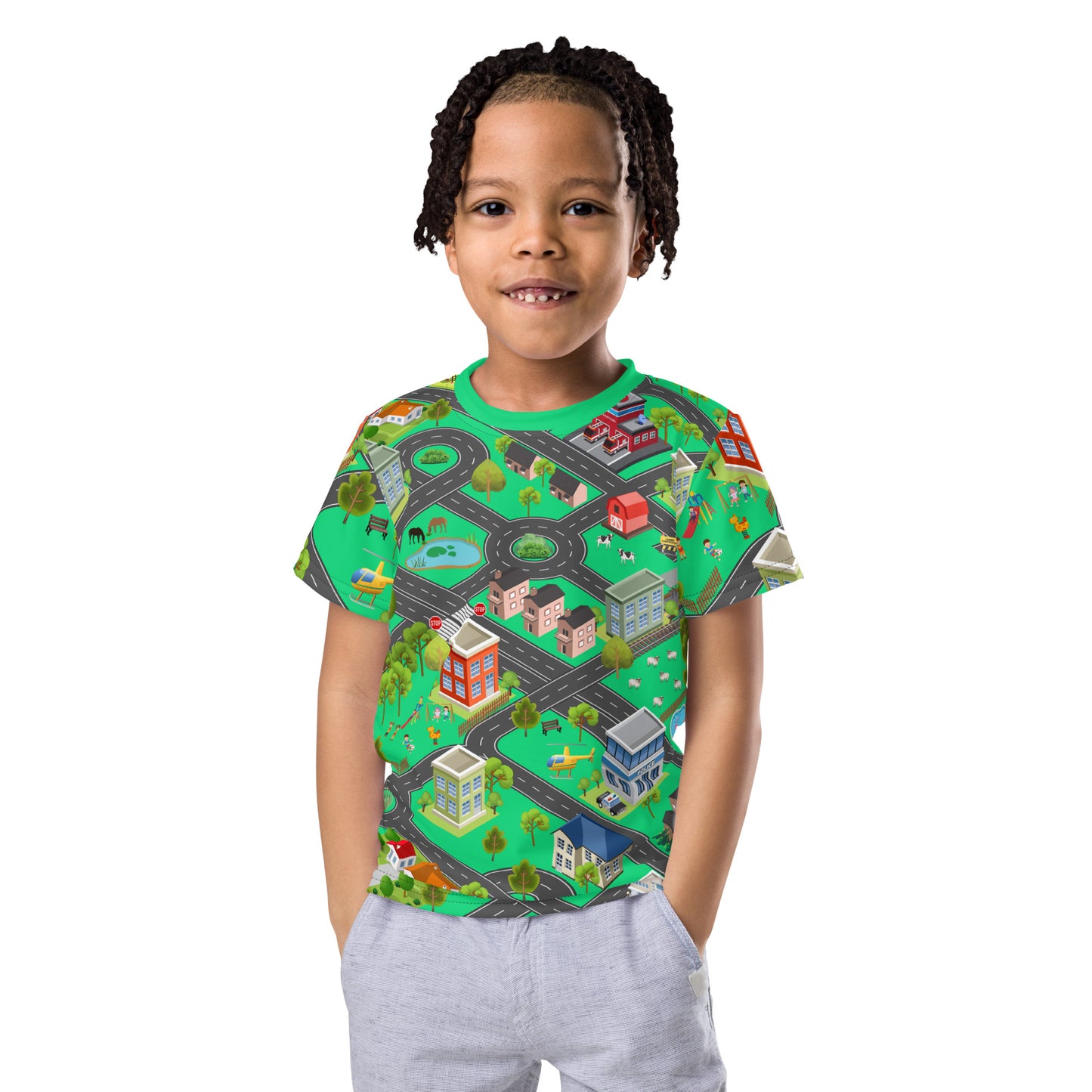kid's play mat all over print playmat t-shirt, front view