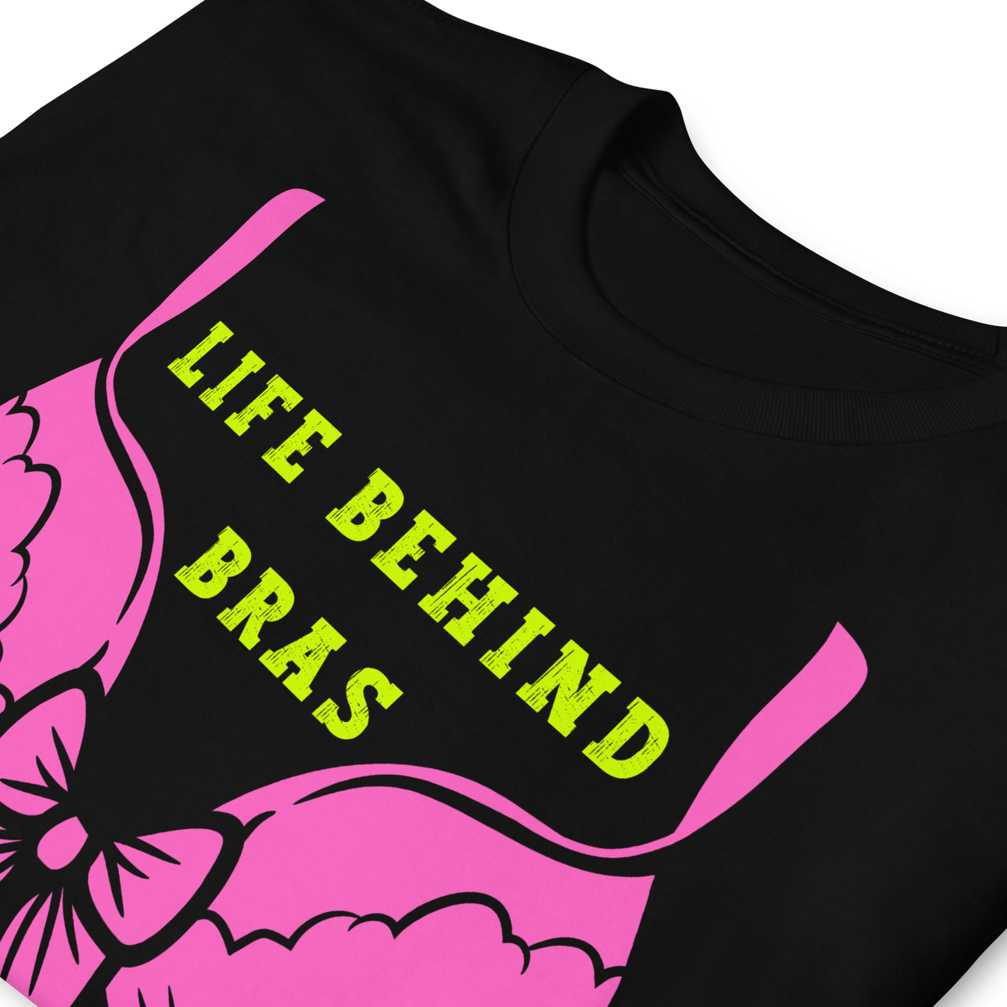 Black folded Feminism T-shirt Life Behind Bras, Smash the Patriarchy.