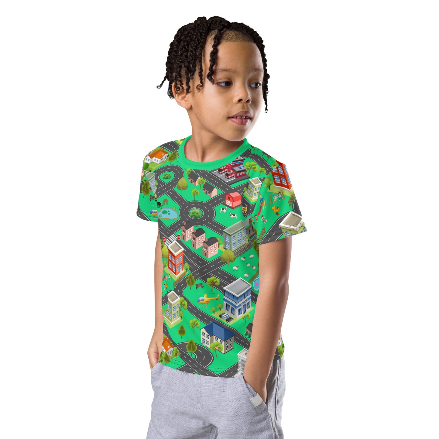kid's play mat all over print playmat t-shirt, front left view