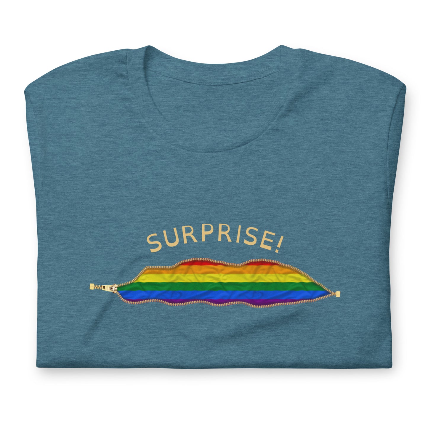 Funny SURPRISE! Coming Out Open Zipper Print LGBTQ Unisex t-shirt