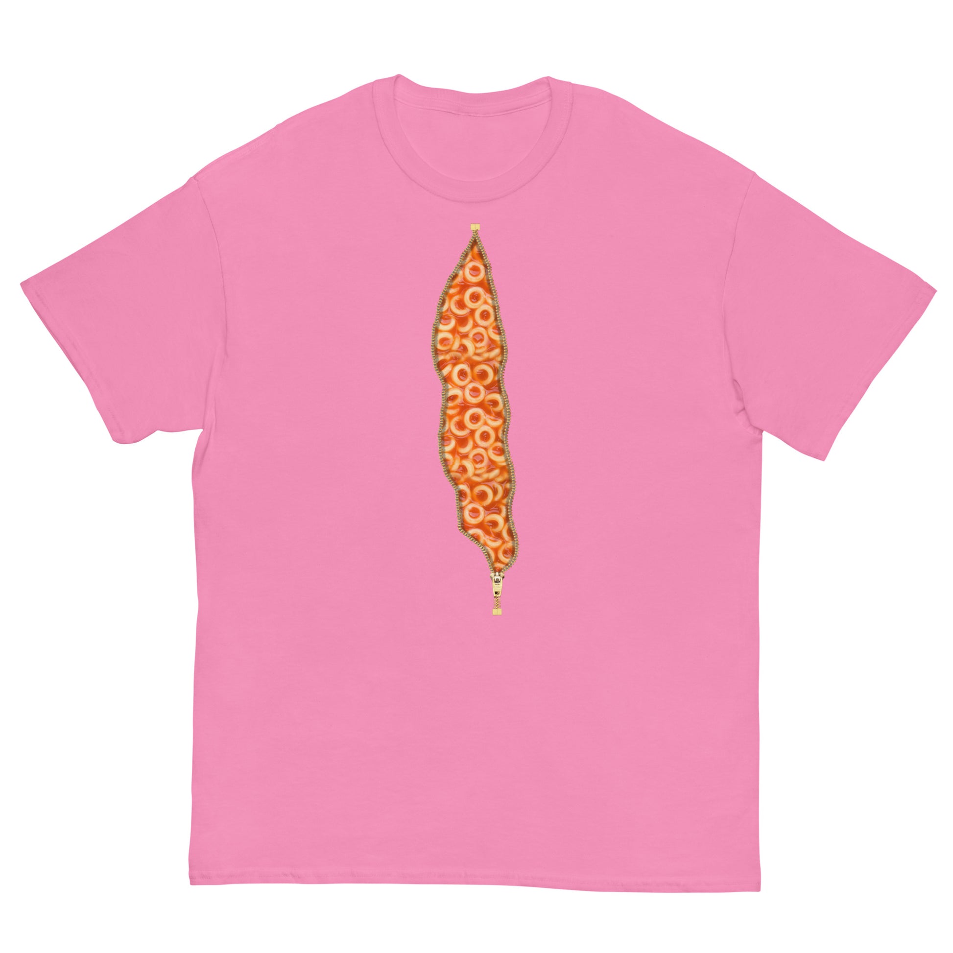 Pink unisex Tshirt with tinned spaghetti print