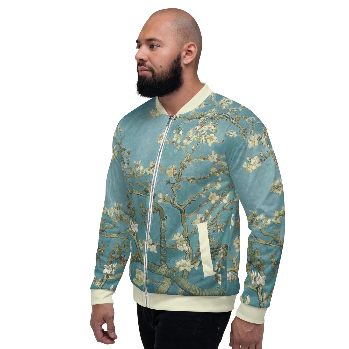 men's All over printed lightweight bomber style jacket featuring Van Gogh's Almond Blossom.