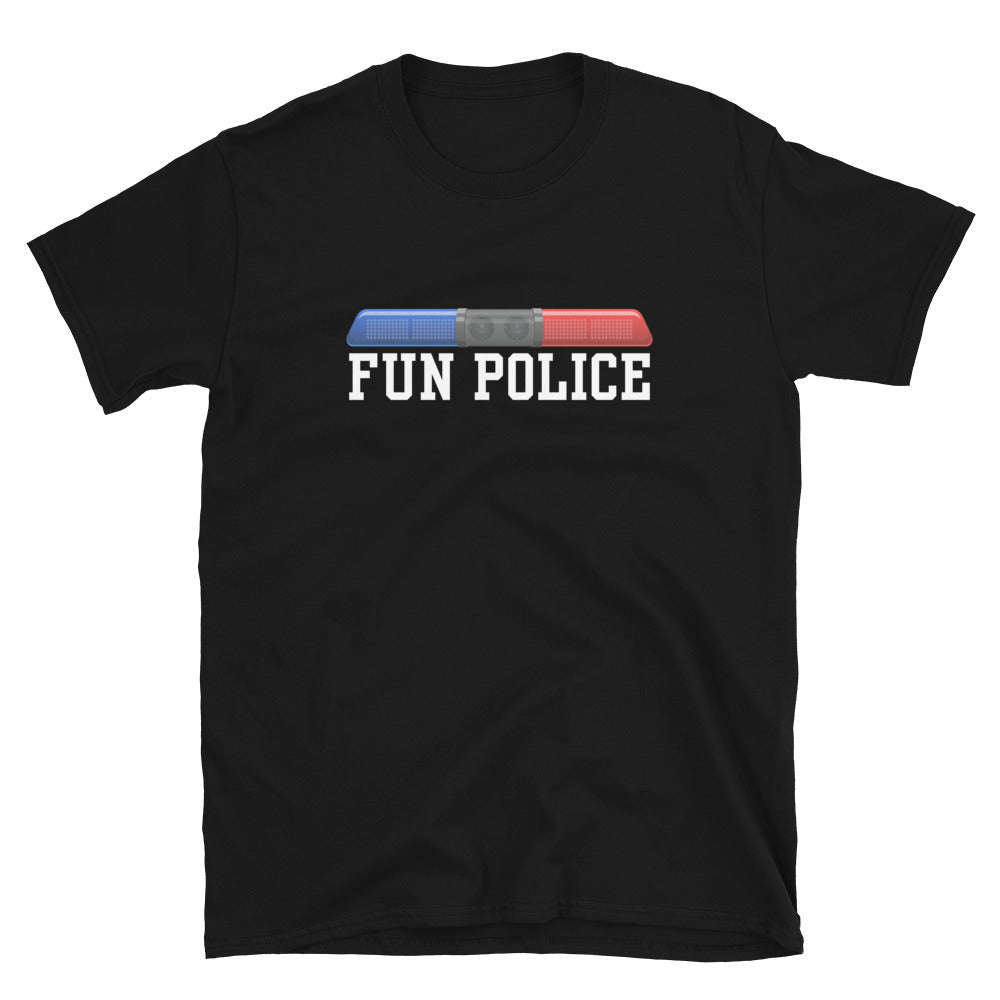 Funny Fun Police T-shirt with cop car lights.