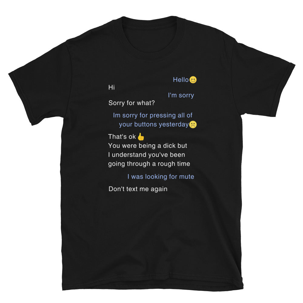 Funny text T-shirt, mute your girlfriend joke.