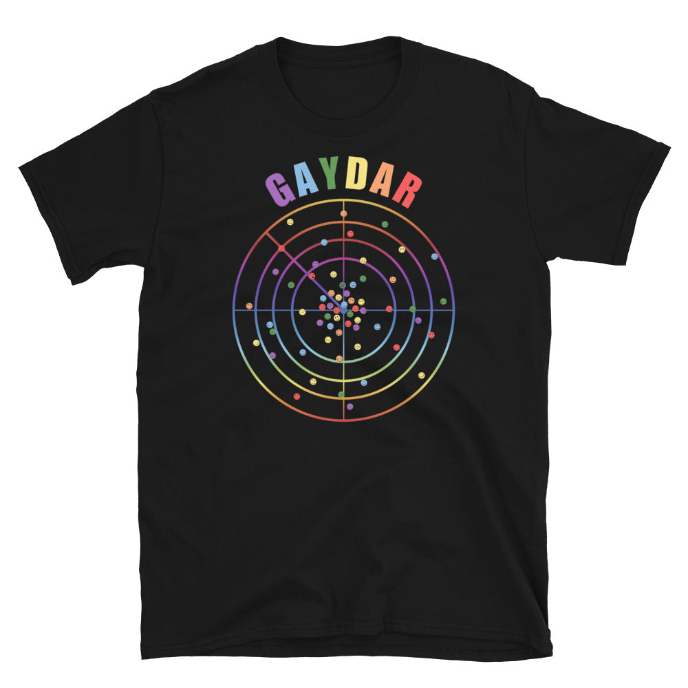 Funny Gaydar LGBT T-shirt with smiley emoji faces.