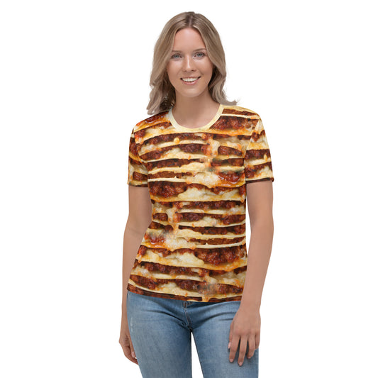 Lasagne layers 3D all over print women's T-shirt female model front