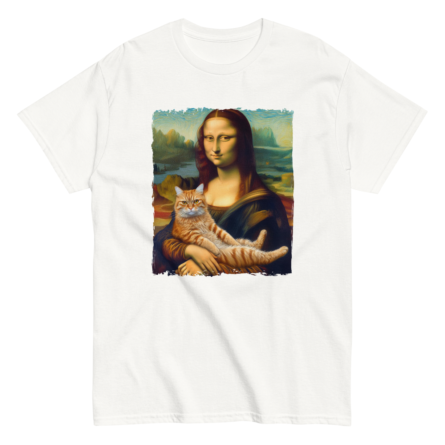 Funny Mona Lisa Holding Ginger Cat T-shirt