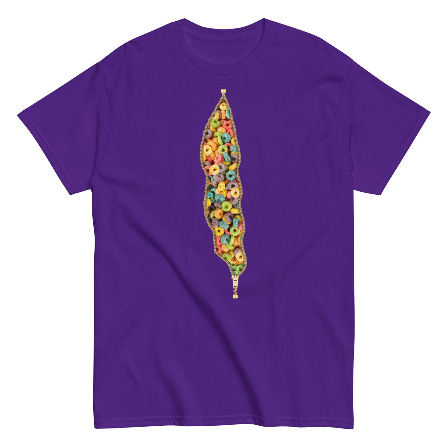 Froot Loops open zipper tee in purple.