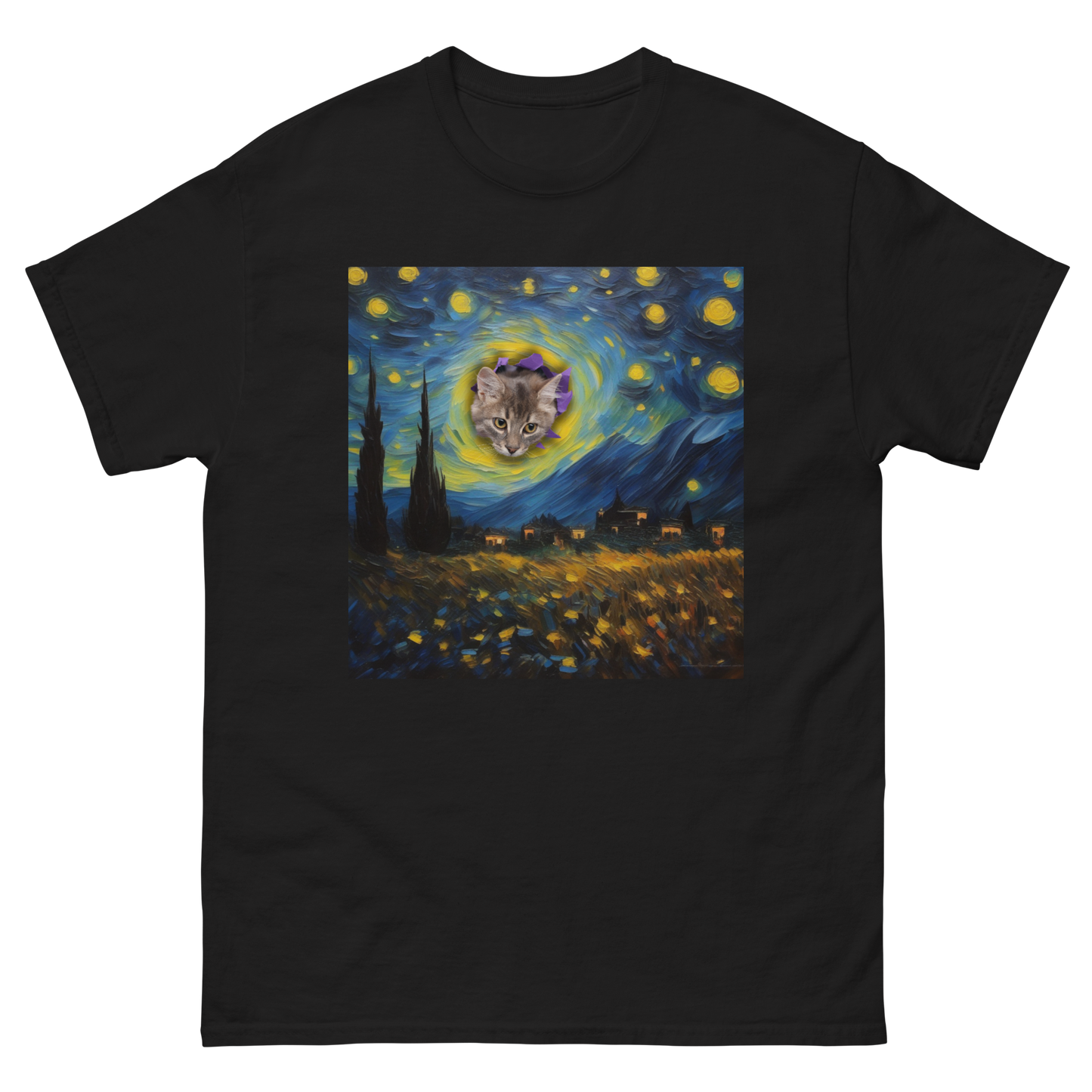 Funny Van Gogh Starry Night Cat T-shirt