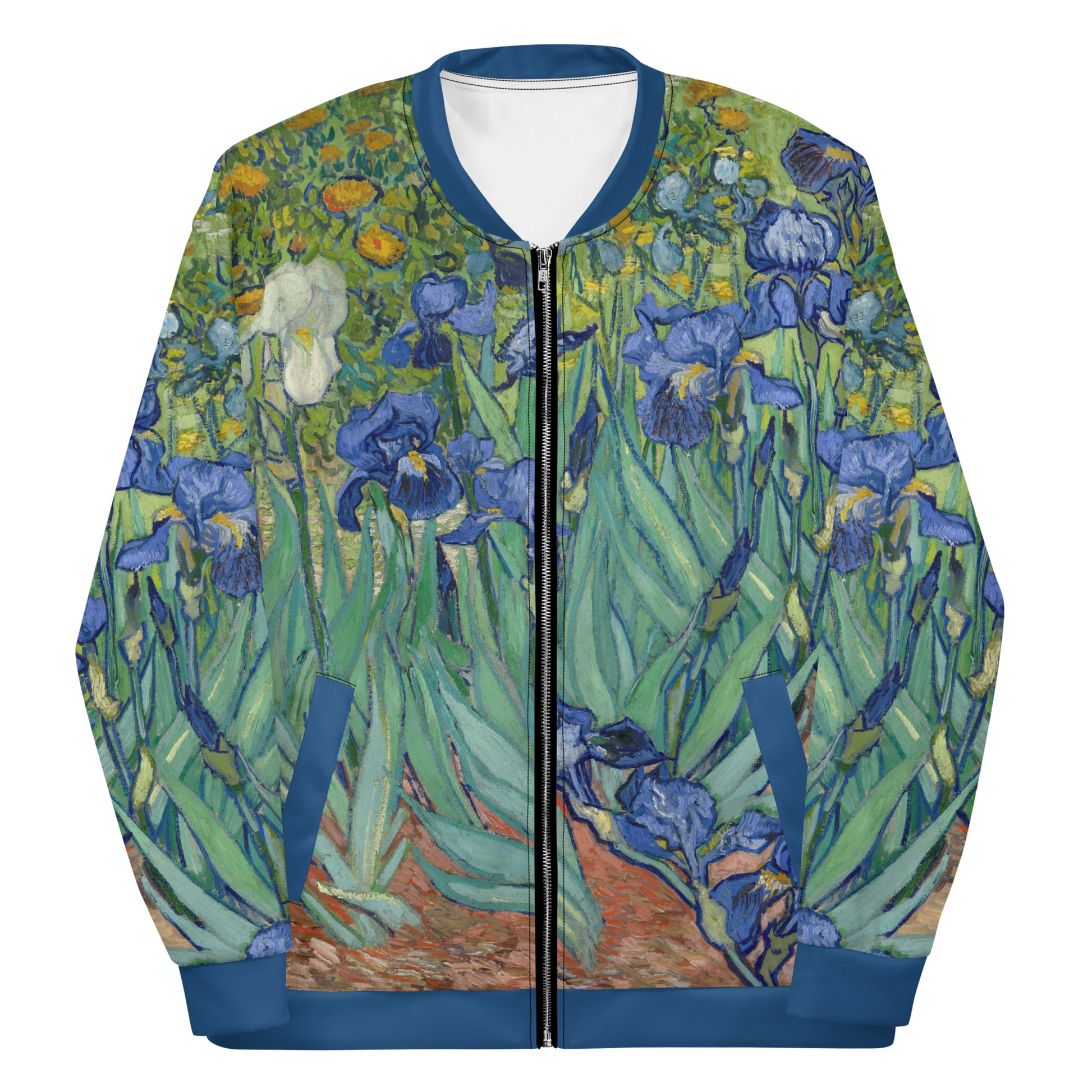 Lightweight bomber jacket with Vincent Van Gogh 'Irises' all over printed design.