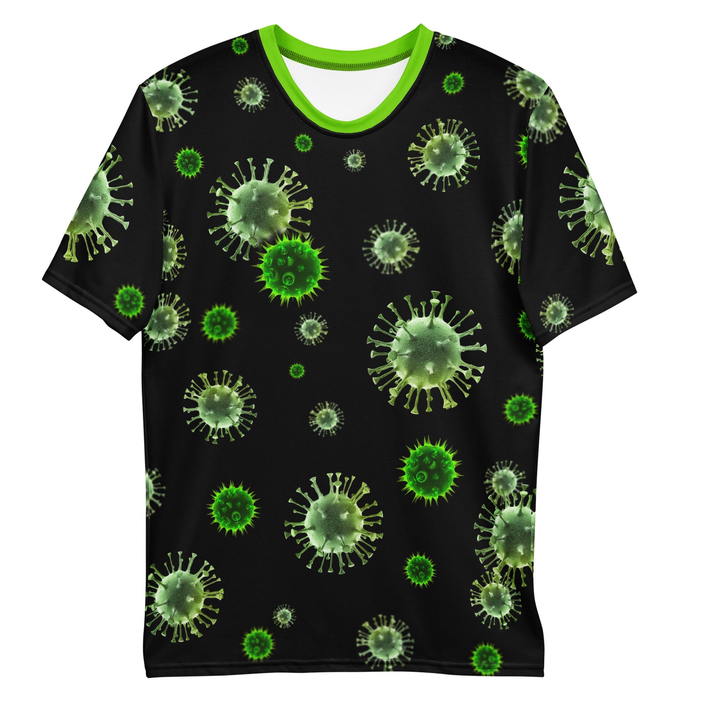 Virus microbes novelty all over print men's t-shirt, laid flat, front view