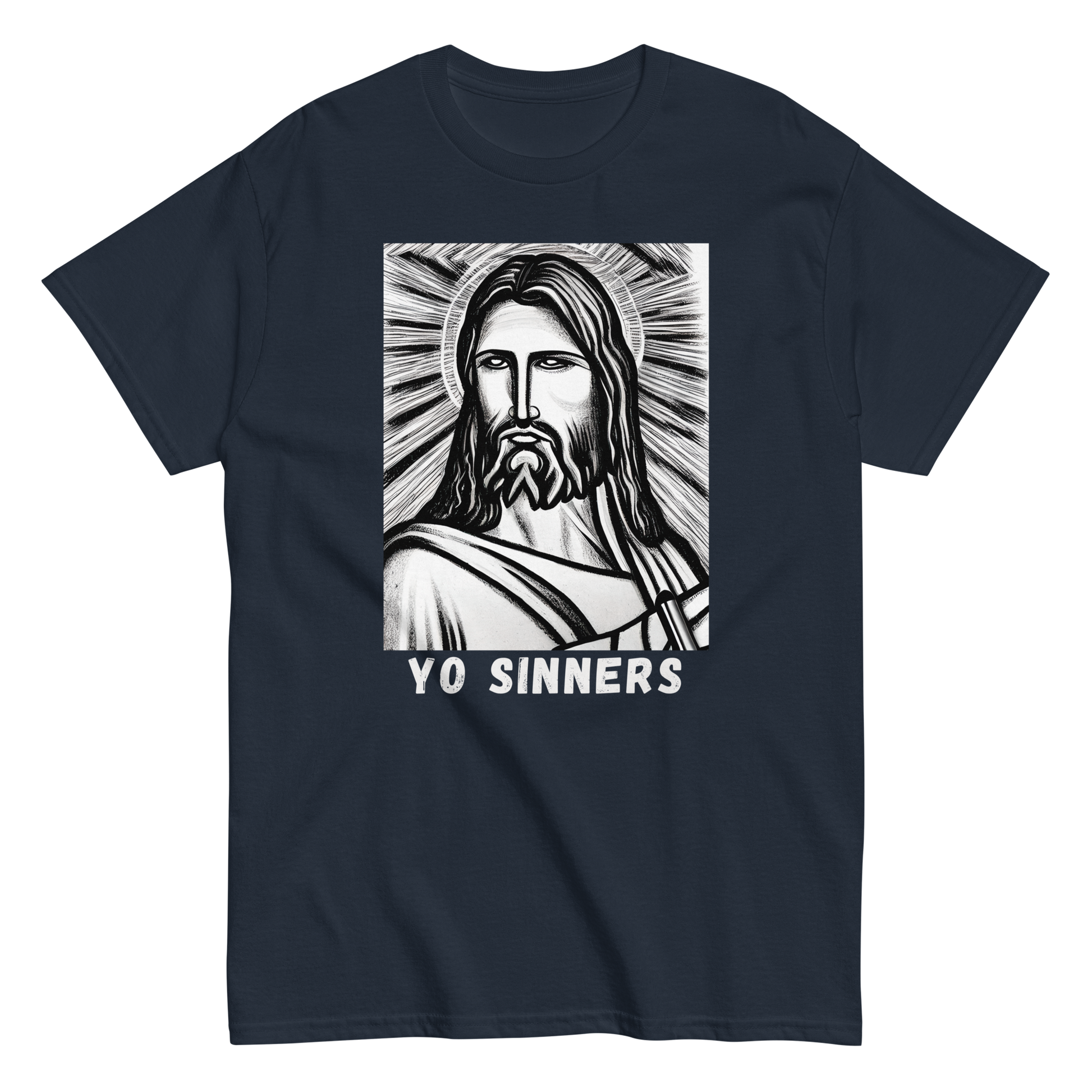 Funny Jesus Shirt navy blue