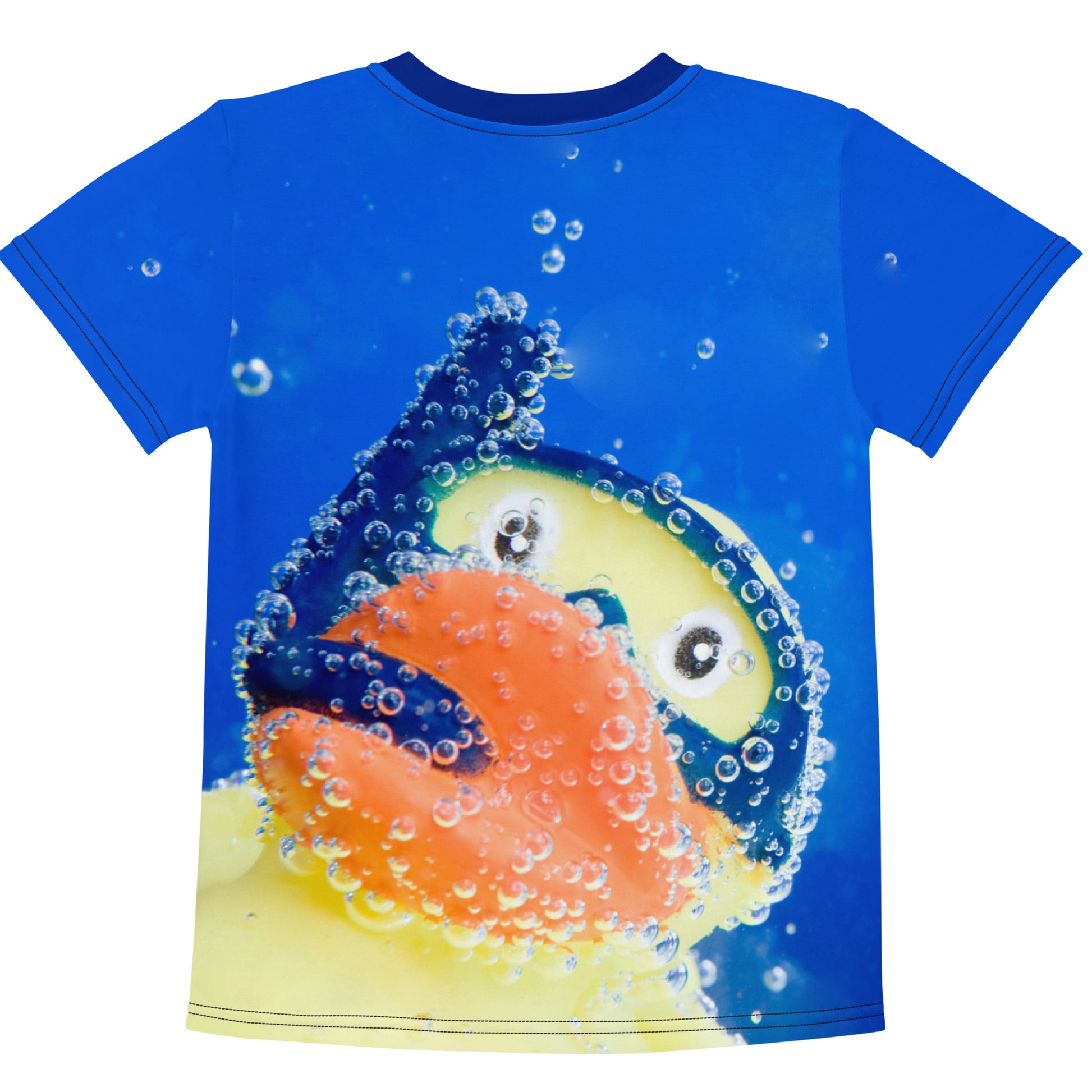 kids All over print Rubber Duck Snorkelling Underwater T-shirt, laid flat, back.