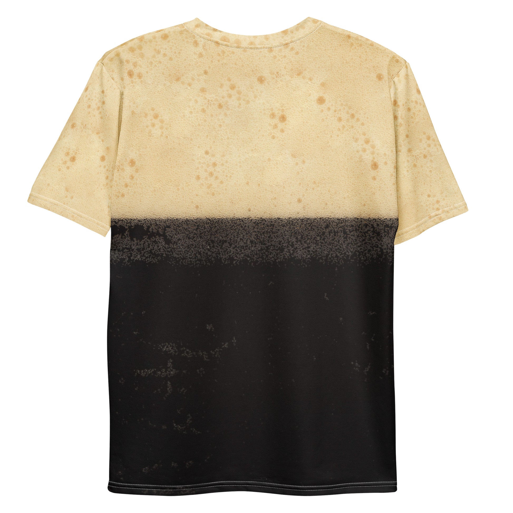 Irish stout bubbles all over print men's T-shirt, laid flat back of shirt