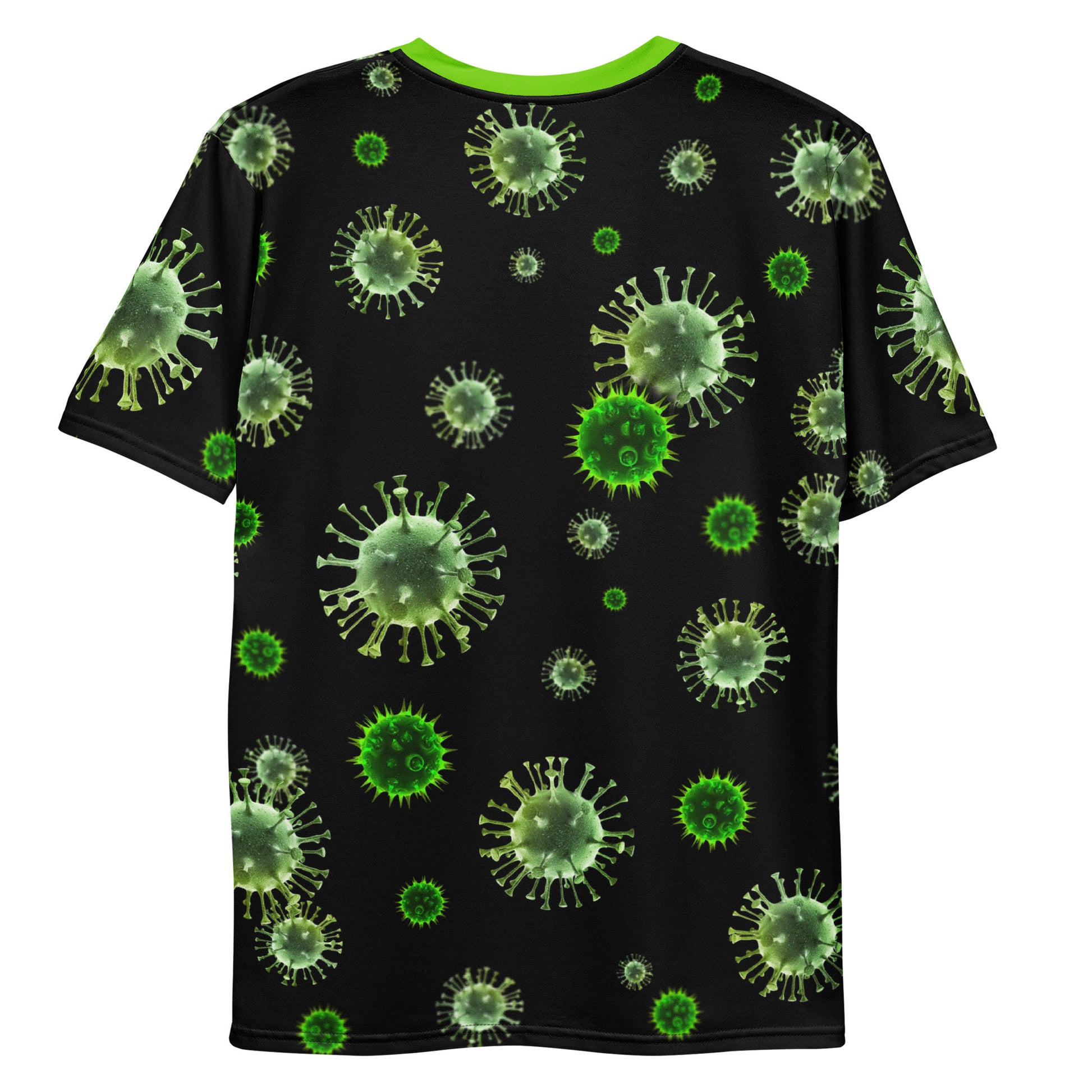 Virus microbes novelty all over print men's t-shirt, laid flat back view