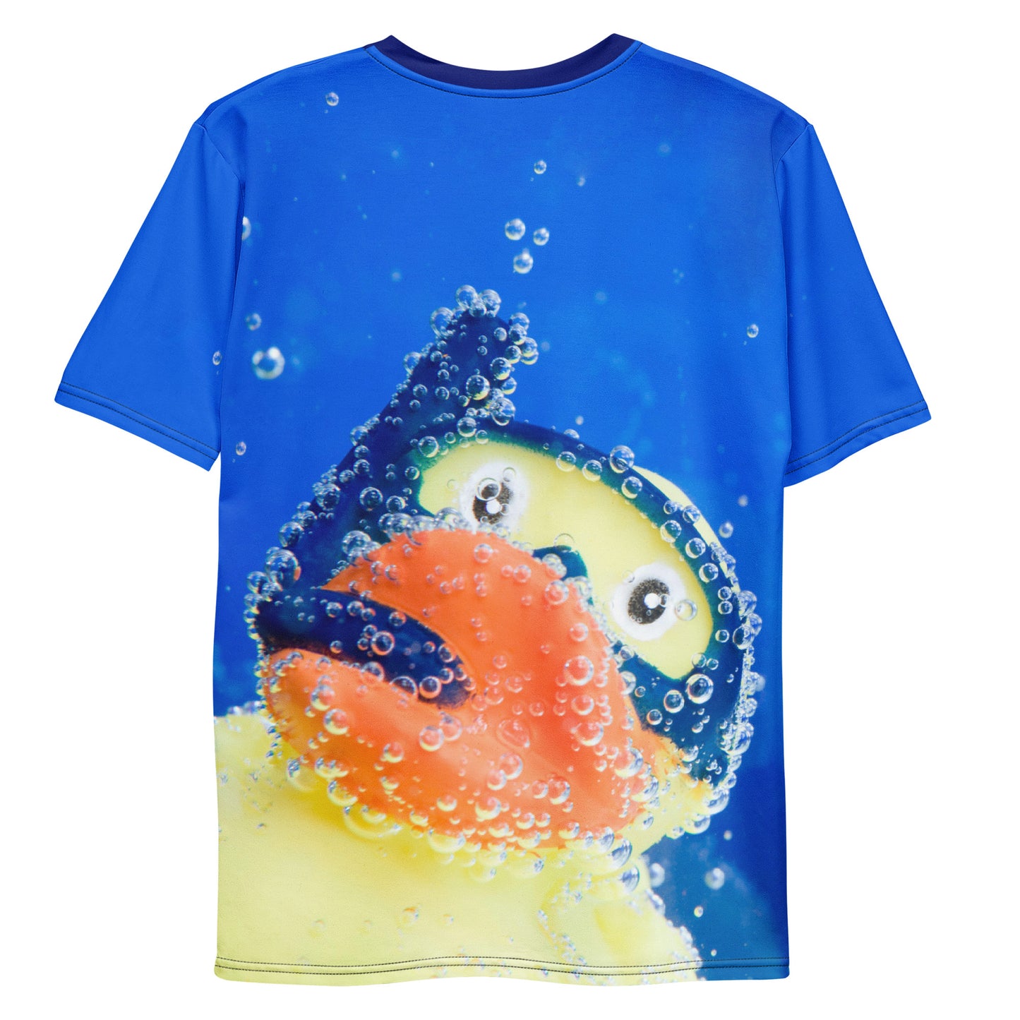 All over print Rubber Duck Snorkelling Underwater men's T-shirt, laid flat, back.