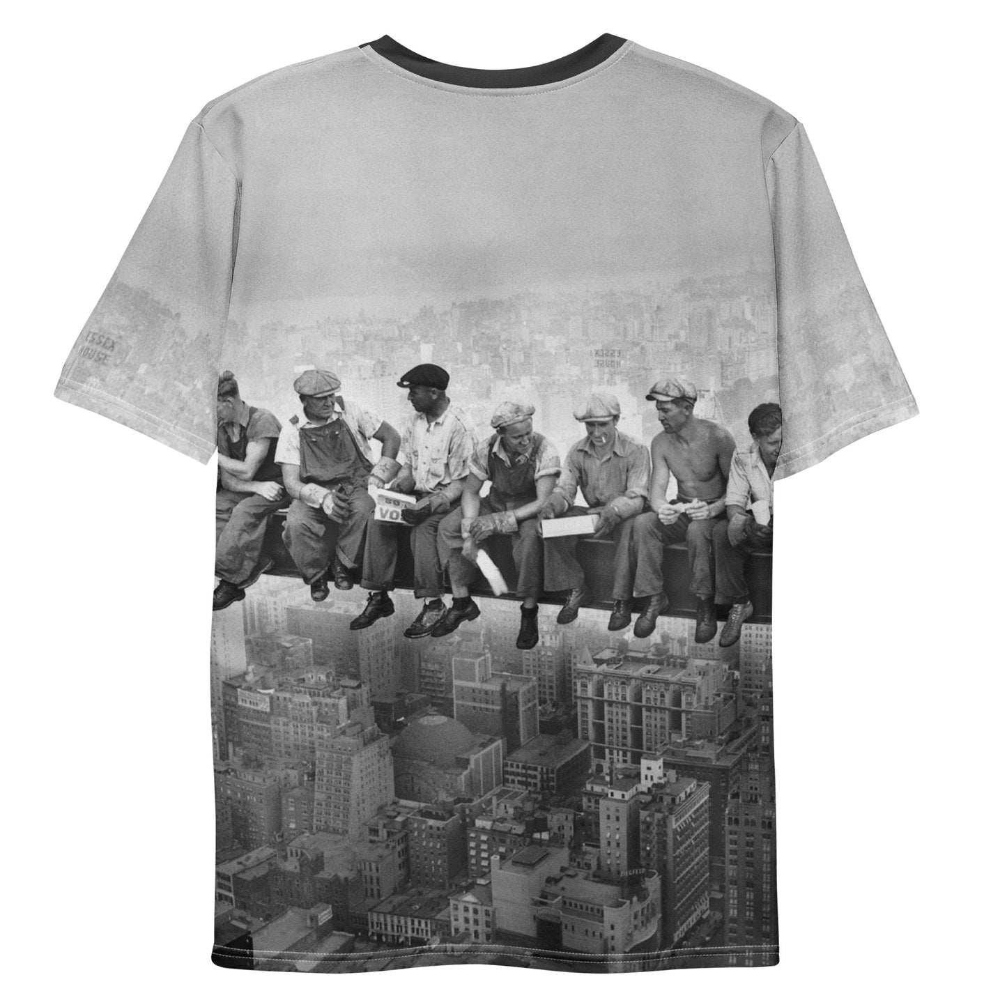 Vintage Lunch Atop a Skyscraper Iconic All Over Print Photo T-shirt, laid flat, back