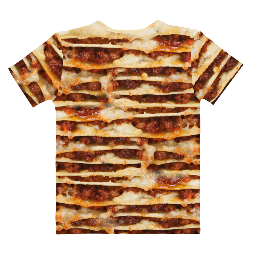 Lasagne layers 3D all over print women's T-shirt laid flat back