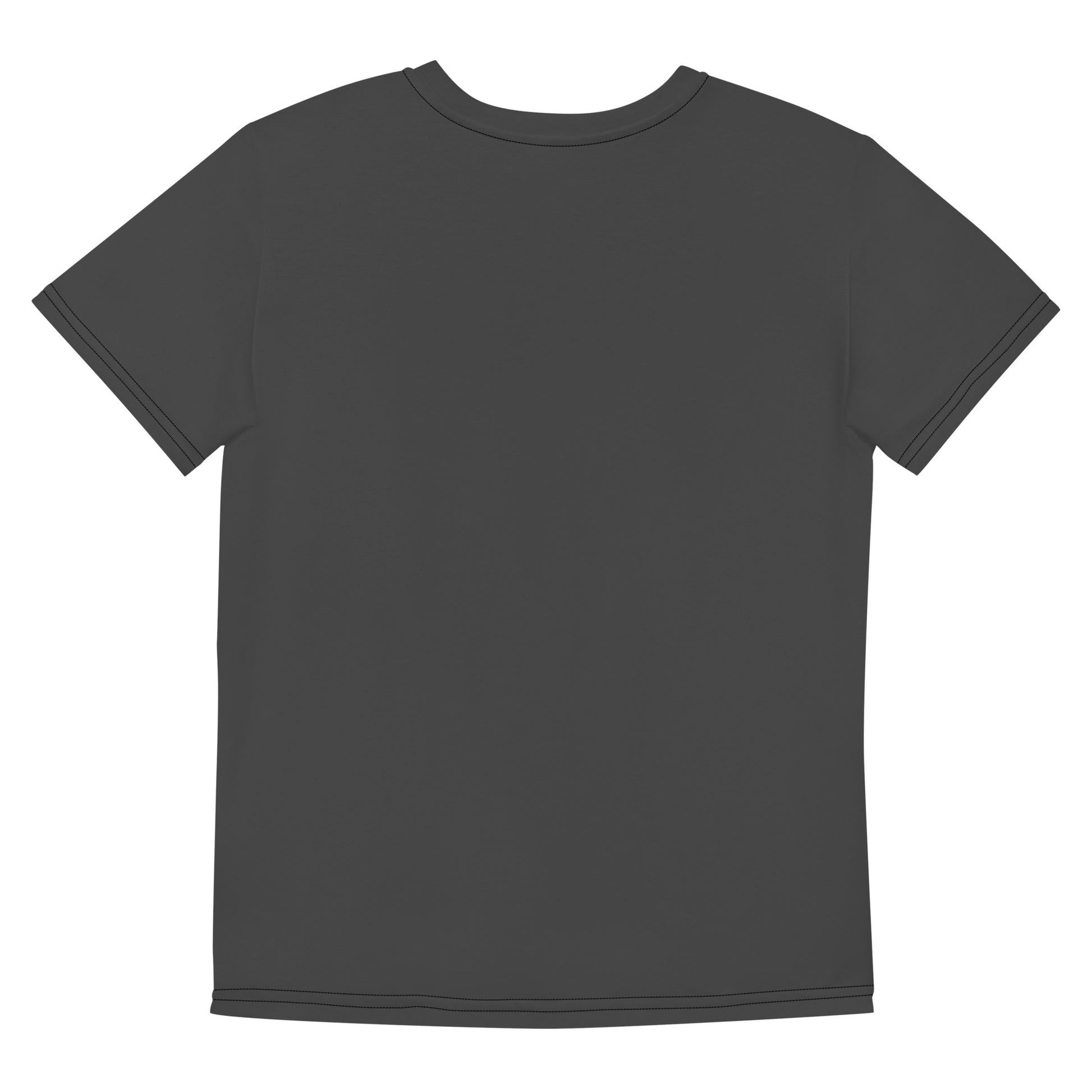 Novelty grey black T-shirt with an open zipper design on the front, revealing a skinned human torso, rear view, no design visible