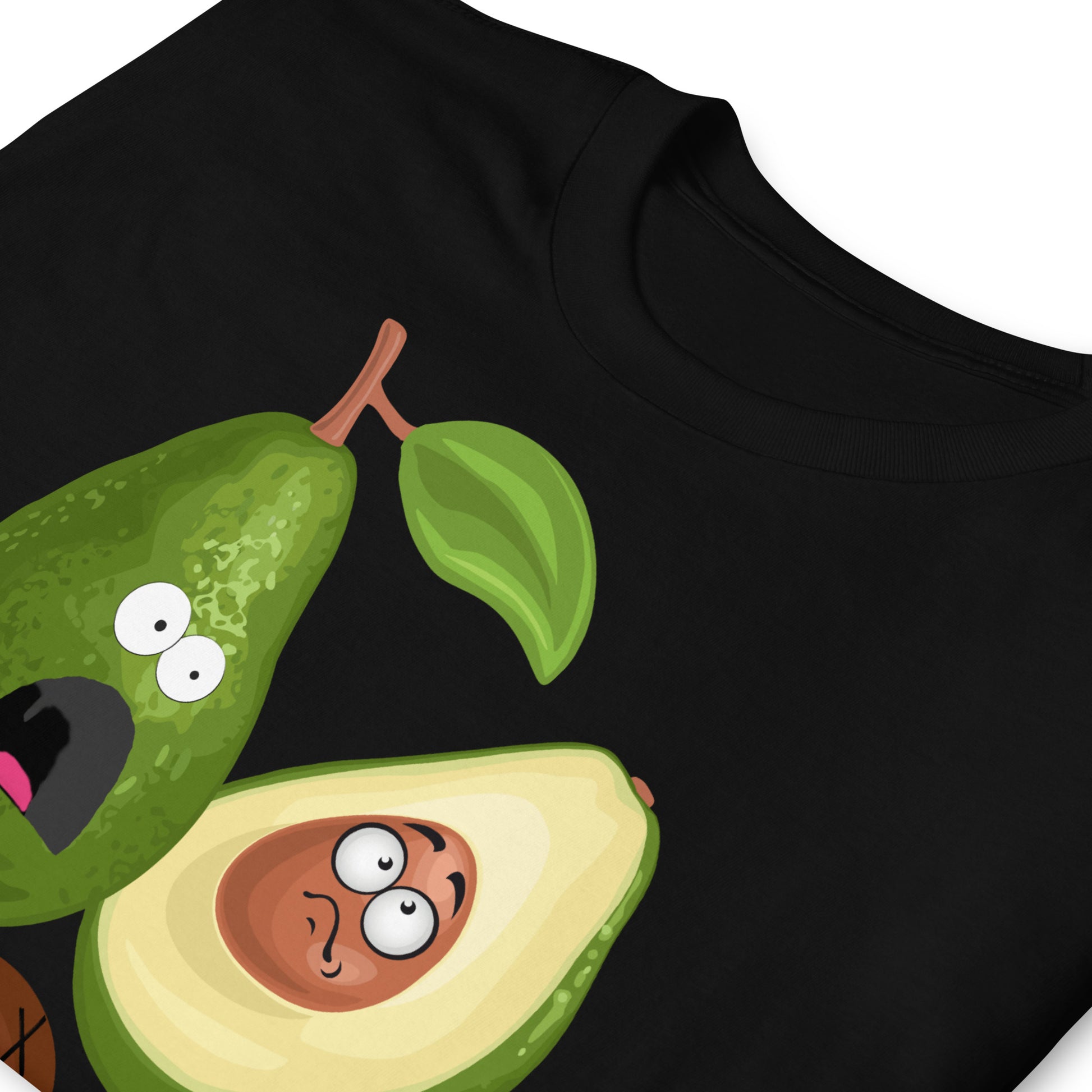 Avocado massacre funny T-shirt, black, laid flat and folded