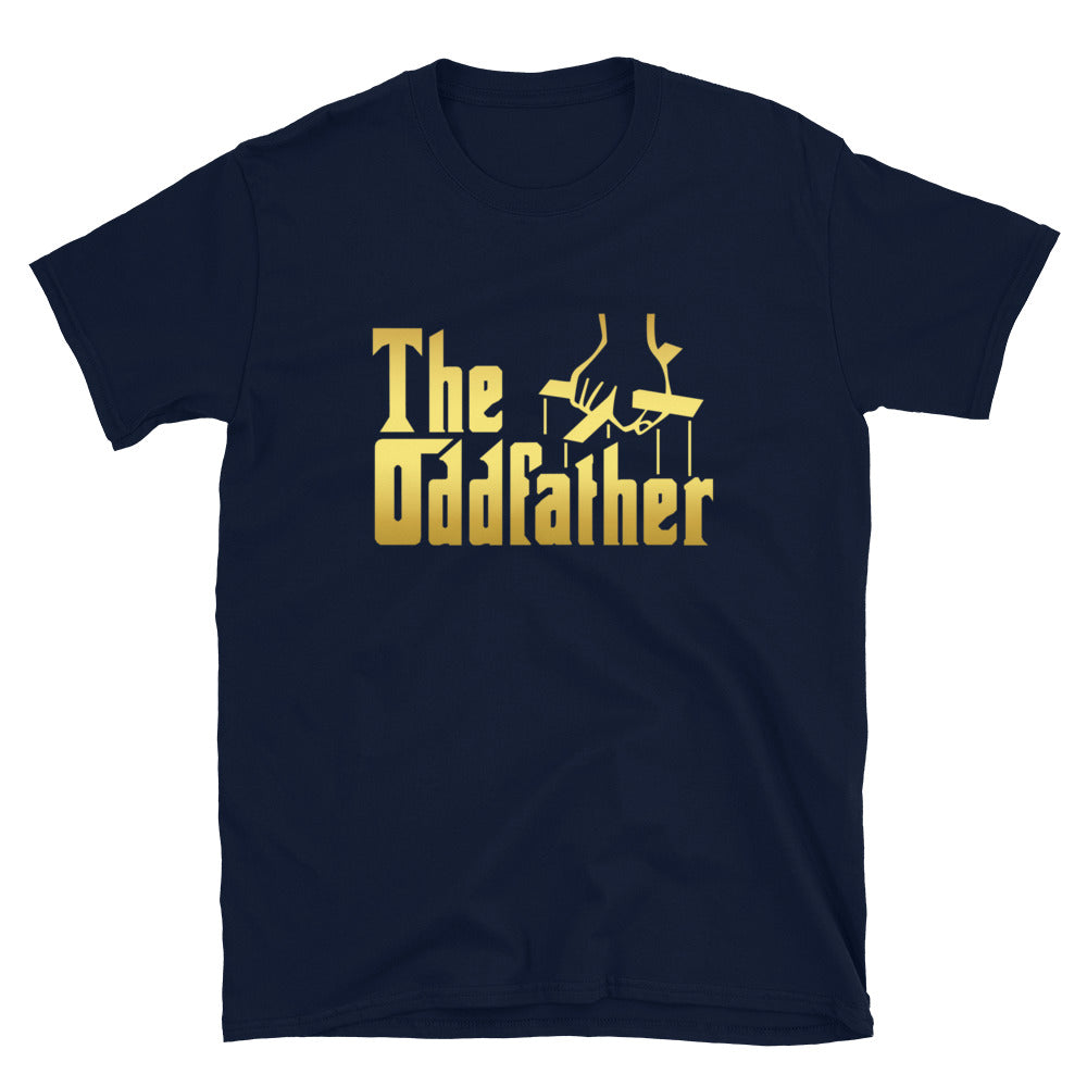 the OddFather T-shirt, navy shirt, gold letters