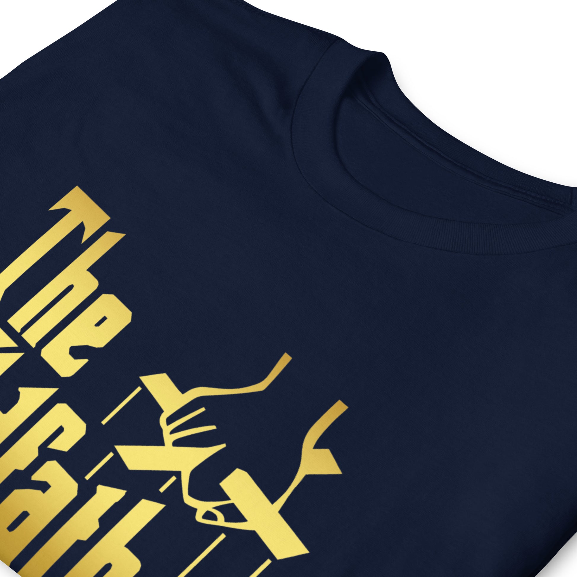 the OddFather T-shirt, folded, navy shirt, gold letters