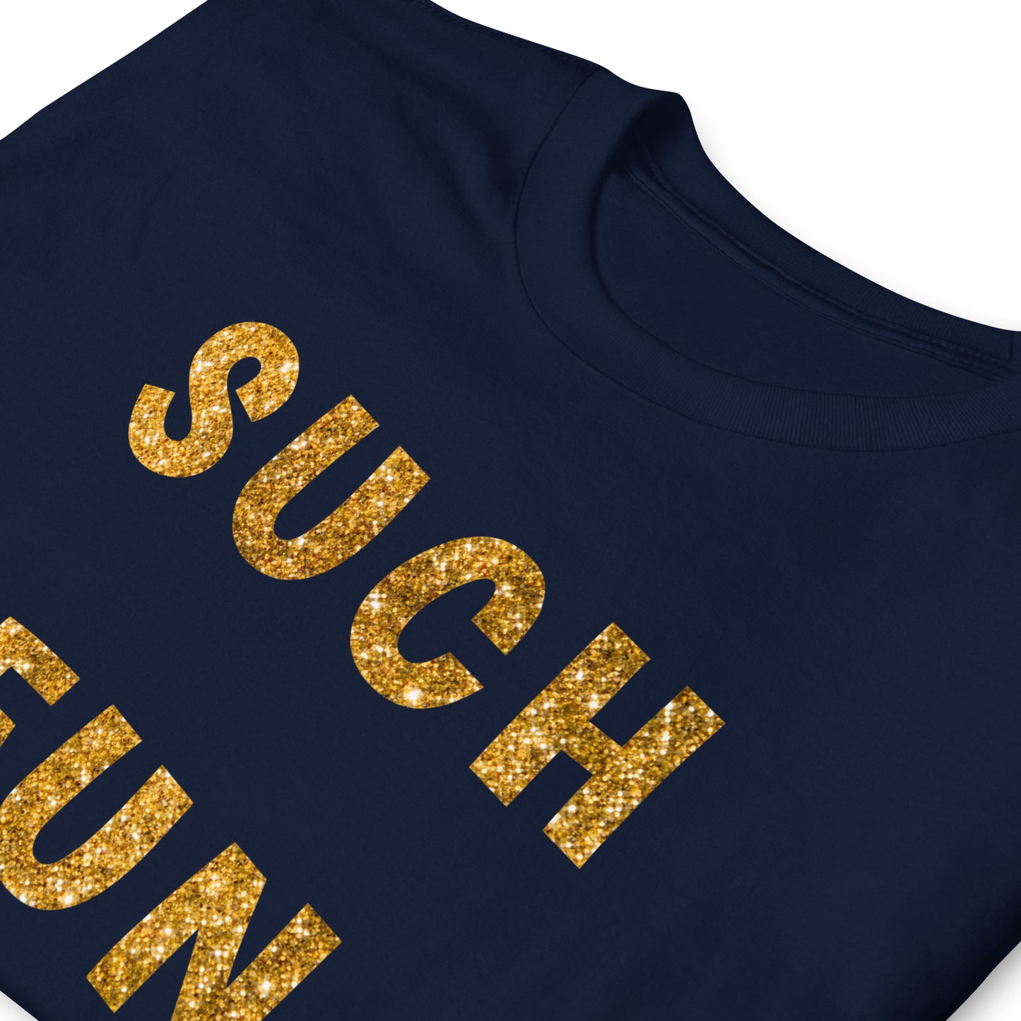 Folded navy Such Fun T-shirt with printed glitter effect gold letters