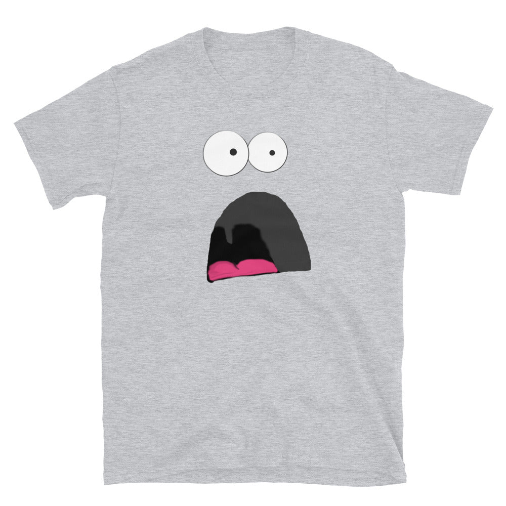 sport grey tshirt with a shocked face design