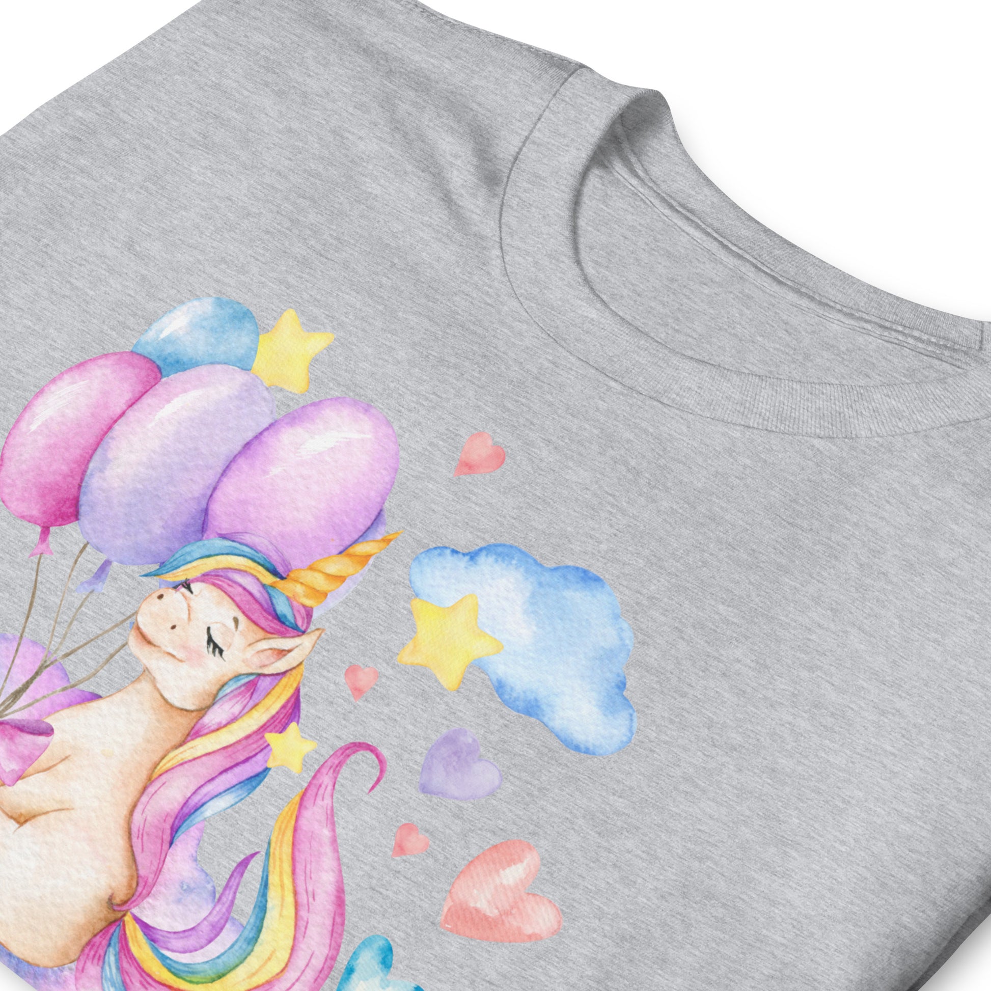 Sarcastic 'I'm Dead Inside' T-shirt with pastel coloured unicorn design, sport grey, folded