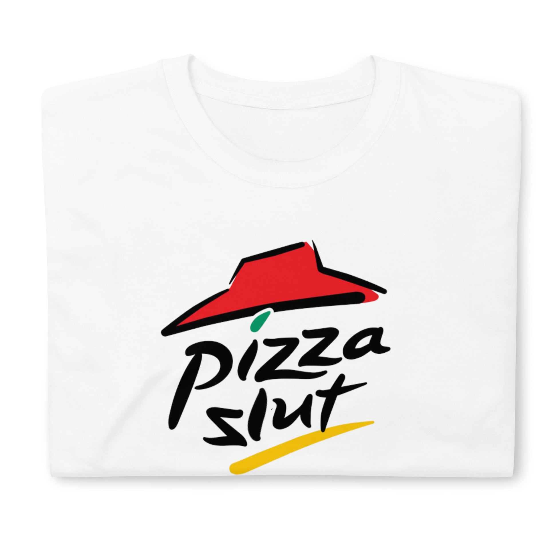 folded white Pizza Slut T-shirt