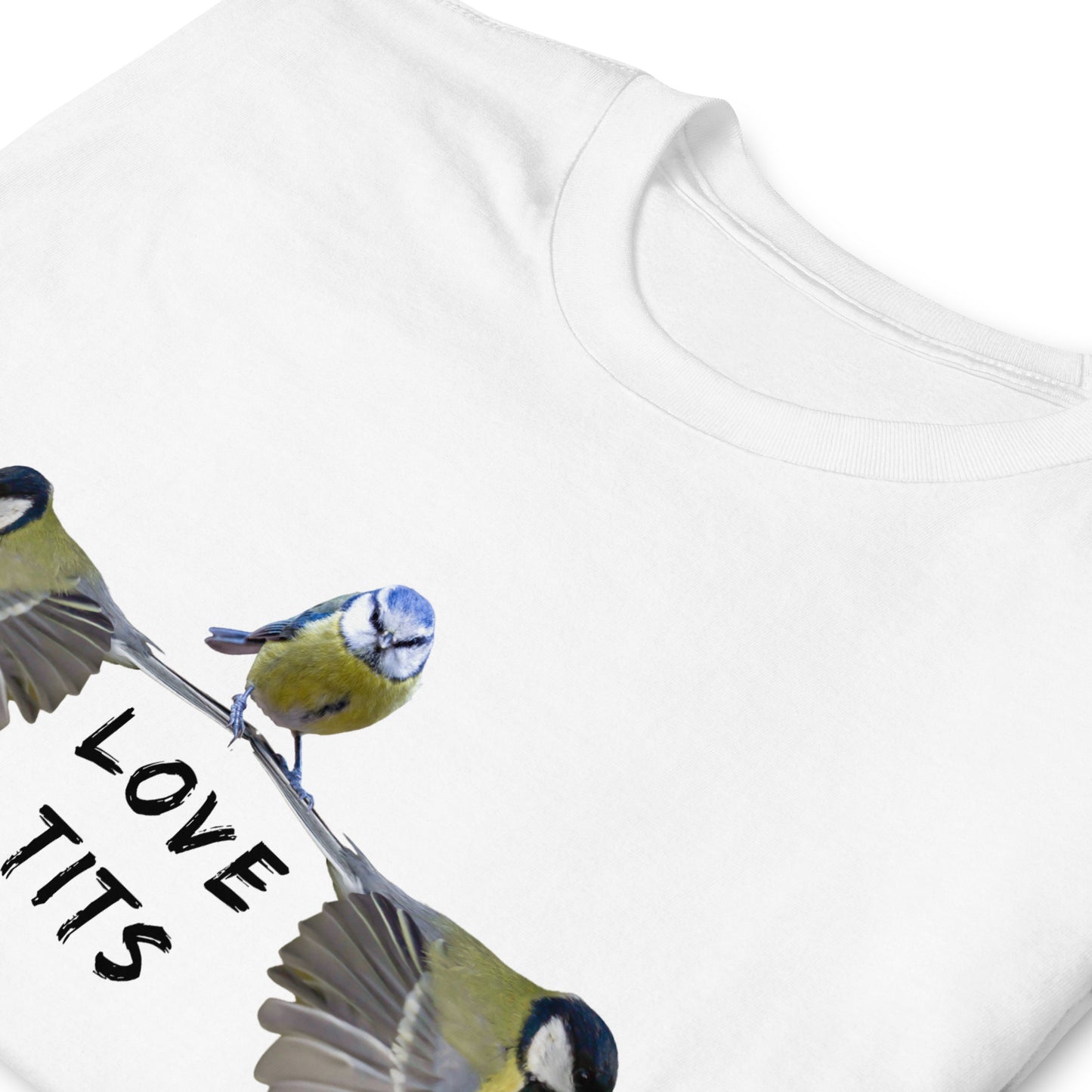 Funny Love Tits Wild Birds T-shirt, folded in white