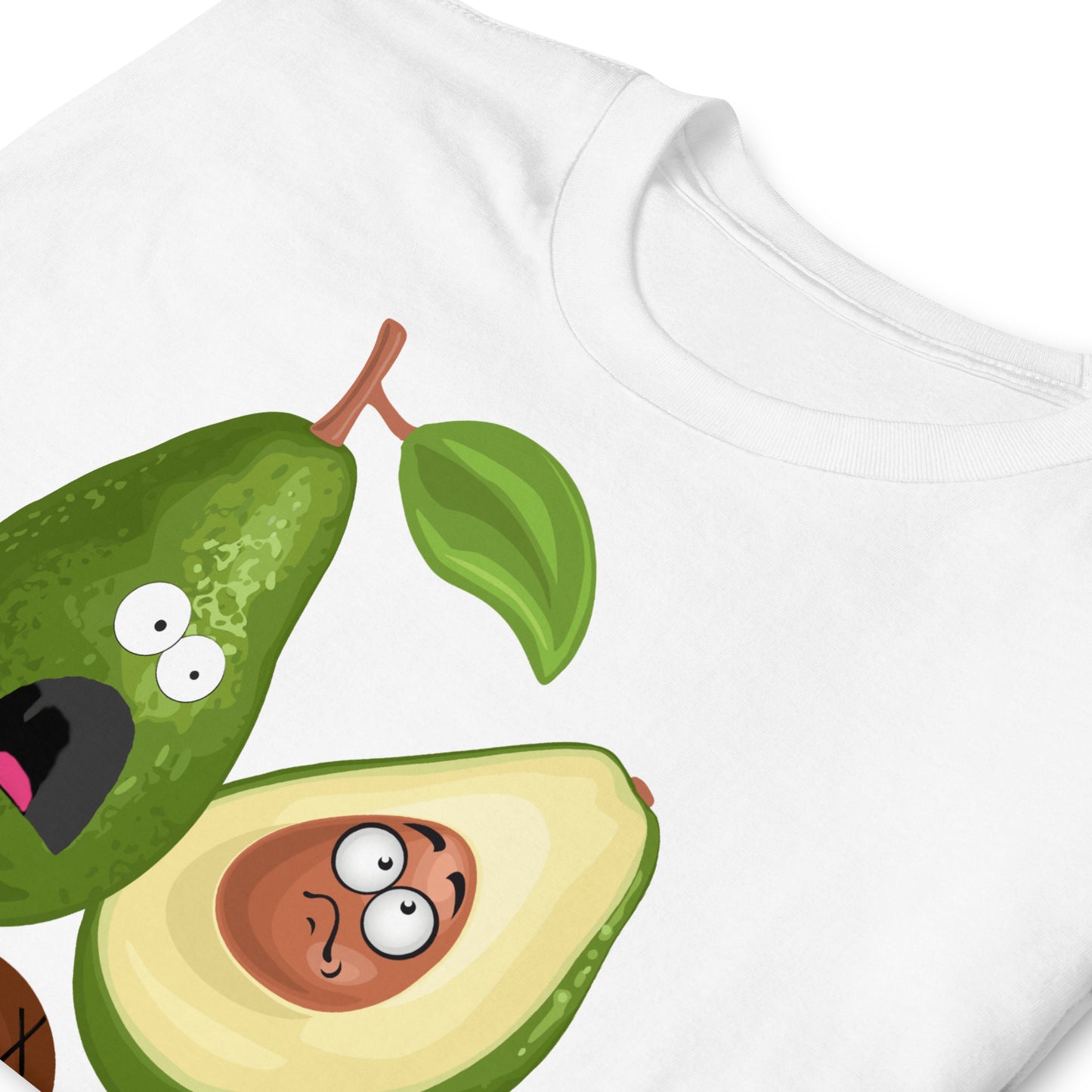 Avocado massacre funny T-shirt, white, folded and laid flat