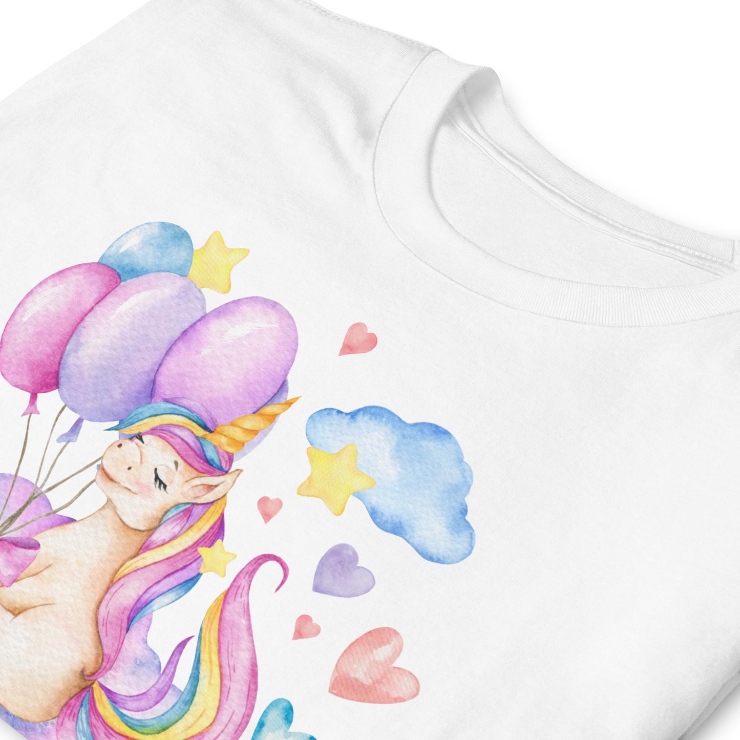 Sarcastic 'I'm Dead Inside' T-shirt with pastel coloured unicorn design, white, folded