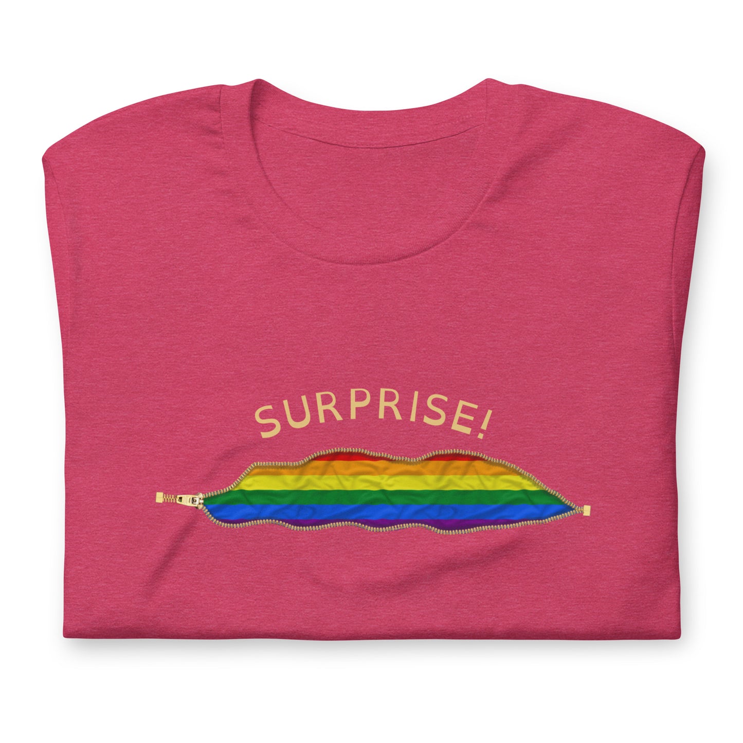 Funny SURPRISE! Coming Out Open Zipper Print LGBTQ Unisex t-shirt