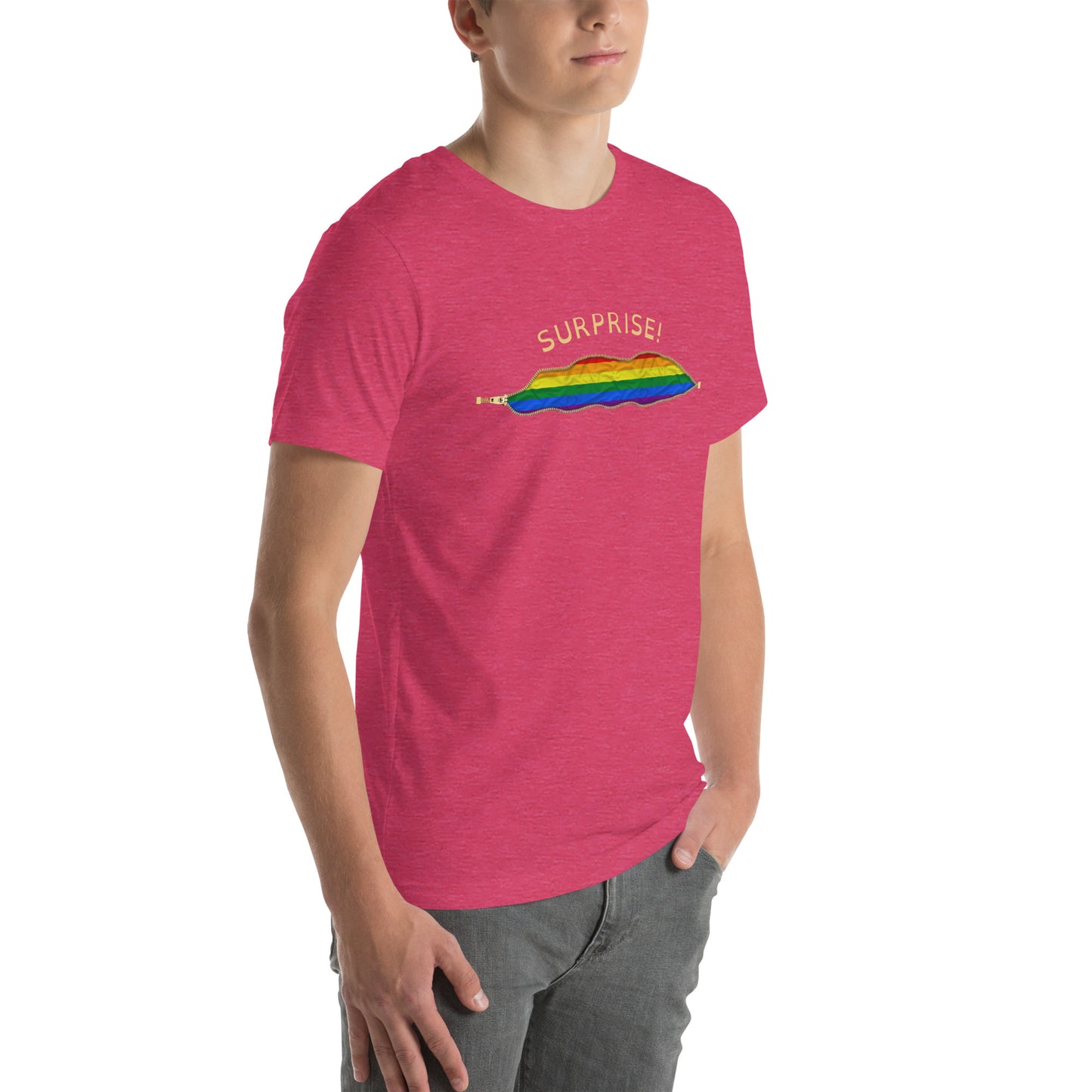 Funny SURPRISE! Coming Out Open Zipper Print LGBTQ Unisex t-shirt