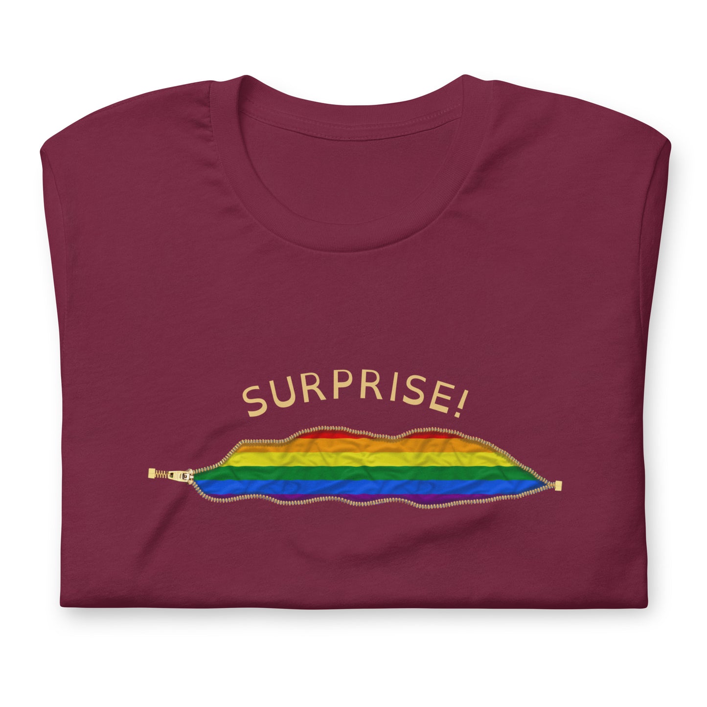 Funny SURPRISE! Coming Out Open Zipper Print LGBTQ Unisex t-shirt