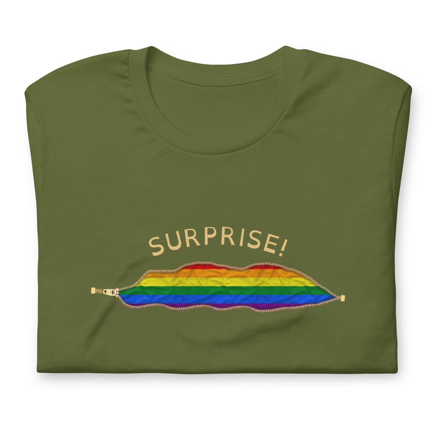 Funny SURPRISE! Coming Out Open Zipper Print LGBTQ Unisex t-shirt