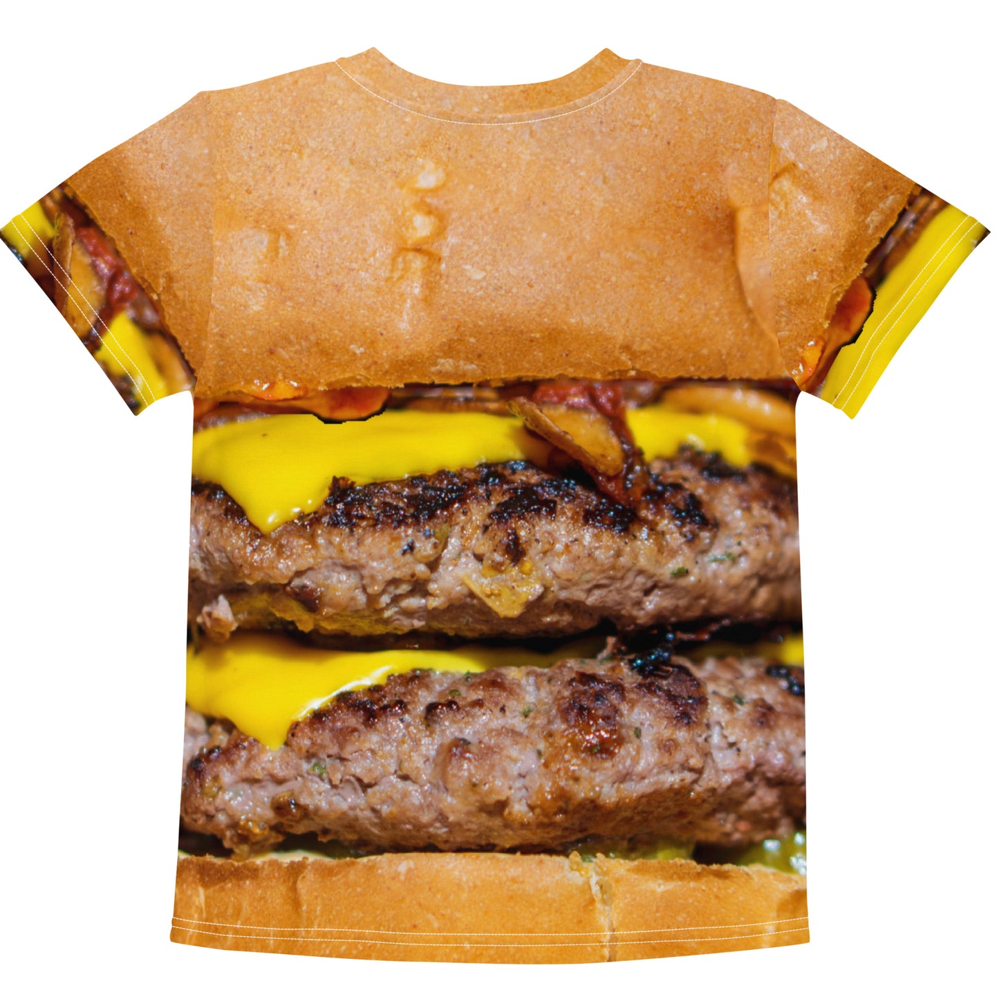 Back view of Cheeseburger T-shirt with all over print design for kids age 2 to 7 years.