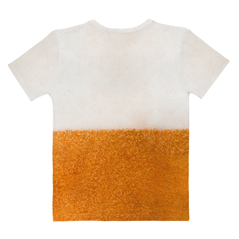 Women's BEER BUBBLES all over print T-shirt laid flat back